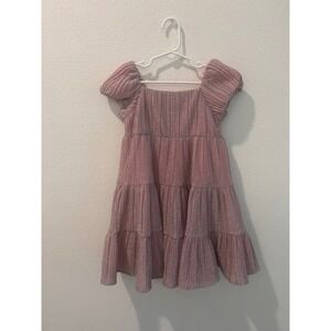 Rachel Zoe Girls Pink Glitter Tiered Puff Sleeve Dress Size 5T
